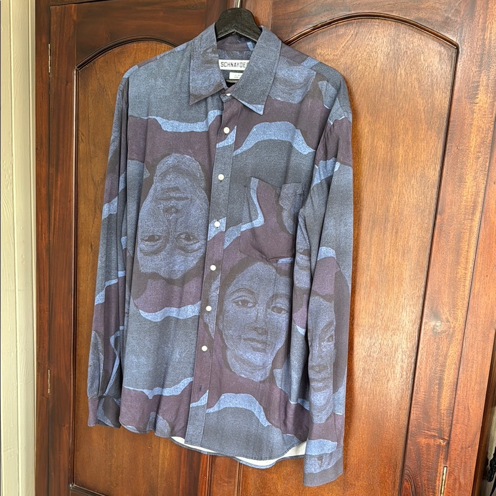 Schnayderman’s Blue and Purple Button Down Shirt from SSENSE